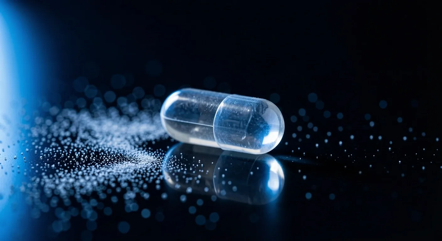 Natural supplement capsule under laboratory lighting