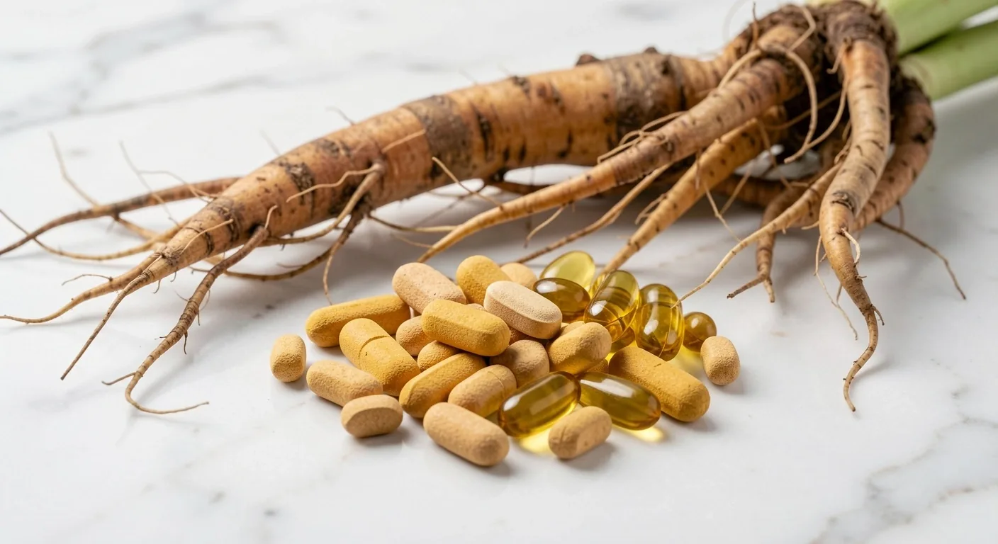 Natural supplement capsules photographed under clinical lighting