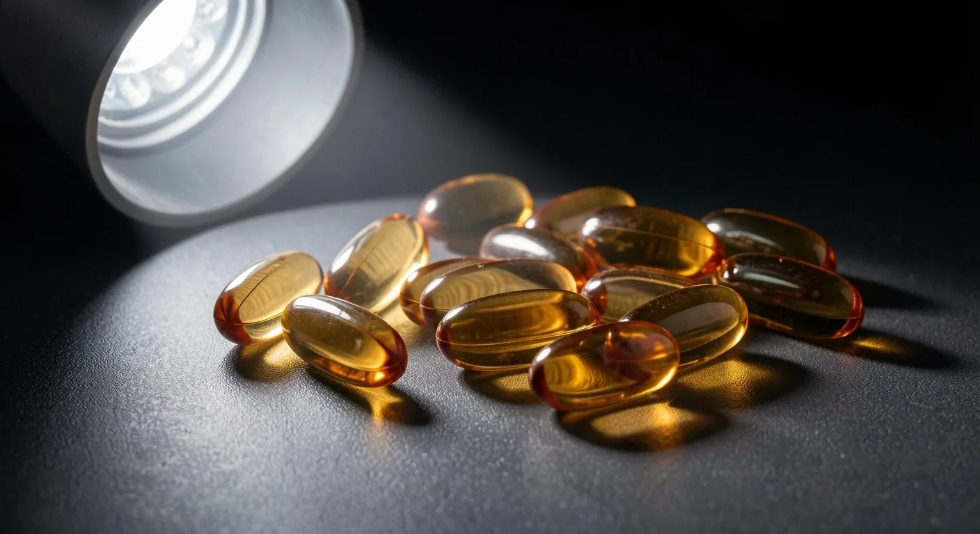 Natural supplement capsules under surgical lighting