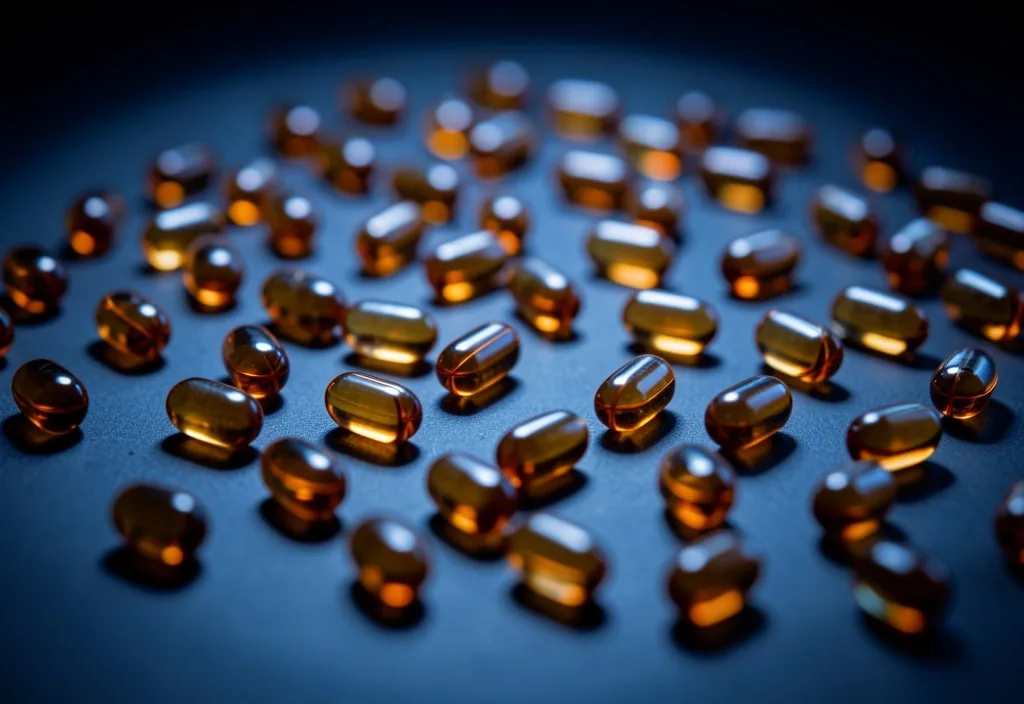 Macro view of natural supplement capsules under clinical lighting