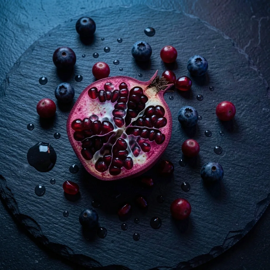 Fresh fruit with high antioxidant content on a dark surface